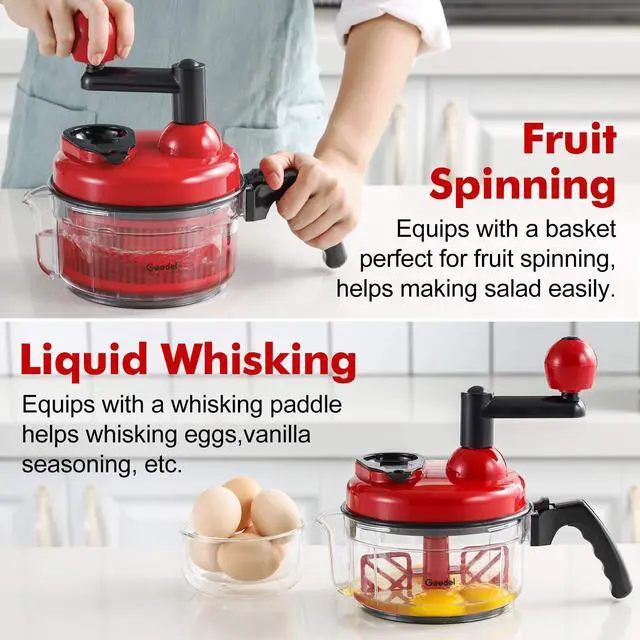 Alt view image 4 of 7 - Hand Food Chopper, Quick Manual Vegetable Processor, Easy To Clean Rotary Dicer Mincer Mixer Blender for Onion, Garlic, Salad, Salsa, Nuts, Meat, Fruit, Ice, etc