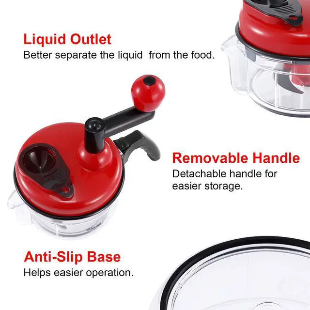 Alt view image 6 of 7 - Hand Food Chopper, Quick Manual Vegetable Processor, Easy To Clean Rotary Dicer Mincer Mixer Blender for Onion, Garlic, Salad, Salsa, Nuts, Meat, Fruit, Ice, etc