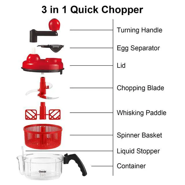 Alt view image 7 of 7 - Hand Food Chopper, Quick Manual Vegetable Processor, Easy To Clean Rotary Dicer Mincer Mixer Blender for Onion, Garlic, Salad, Salsa, Nuts, Meat, Fruit, Ice, etc