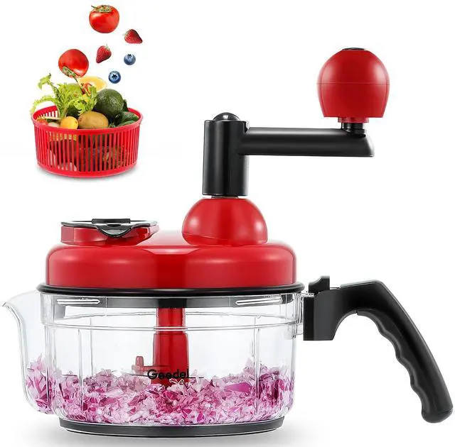 Main image of Hand Food Chopper, Quick Manual Vegetable Processor, Easy To Clean Rotary Dicer Mincer Mixer Blender for Onion, Garlic, Salad, Salsa, Nuts, Meat, Fruit, Ice, etc