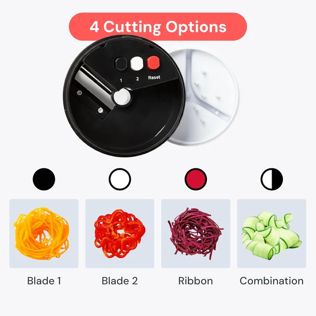 Alt view image 4 of 7 - Vegetable Spiralizer & Slicer, Veggie Noodle Maker Kitchen Gadget | 4 in 1 Compact Vegetable Slicer & Zucchini Noodle Maker with Sharp Stainless Steel Blades & A Safety First Design