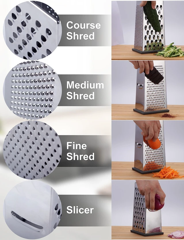 Alt view image 3 of 7 - Cheese Grater, 4-Sided Box Grater for Cheese, Vegetable & Fruit