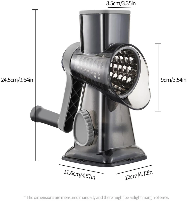 Alt view image 2 of 7 - Rotary Cheese Grater Manual Hand Crank 3-in-1 Vegetable Shredde | Finger-safe design, stainless steel drums, suction base. Perfect for cheese, vegetables, nuts & chocolate. Easy to clean