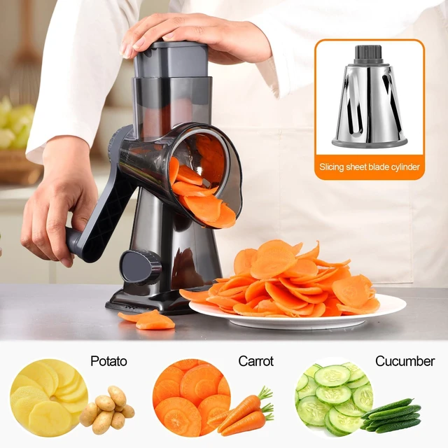 Alt view image 4 of 7 - Rotary Cheese Grater Manual Hand Crank 3-in-1 Vegetable Shredde | Finger-safe design, stainless steel drums, suction base. Perfect for cheese, vegetables, nuts & chocolate. Easy to clean