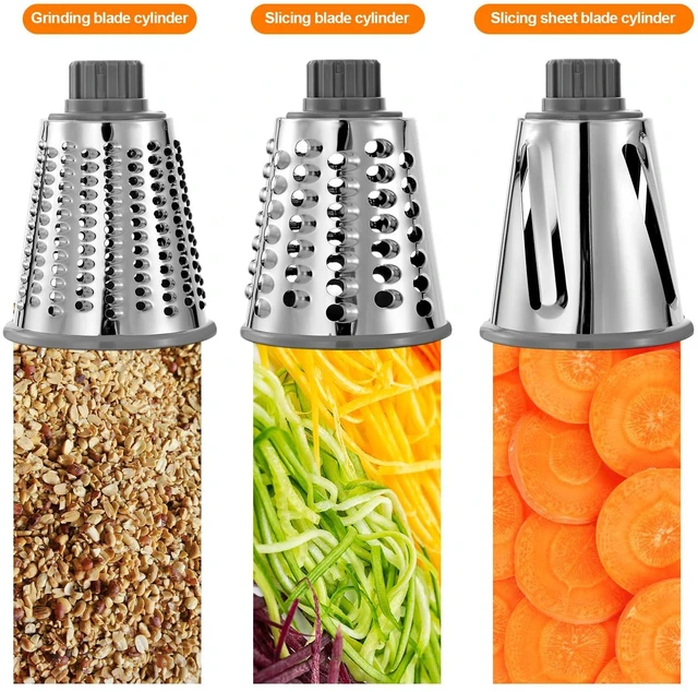 Alt view image 3 of 7 - Rotary Cheese Grater Manual Hand Crank 3-in-1 Vegetable Shredde | Finger-safe design, stainless steel drums, suction base. Perfect for cheese, vegetables, nuts & chocolate. Easy to clean