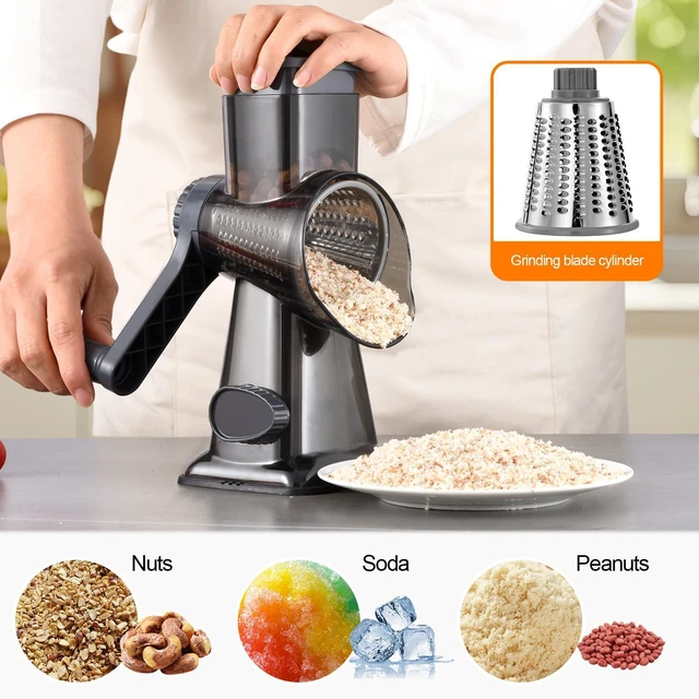 Alt view image 6 of 7 - Rotary Cheese Grater Manual Hand Crank 3-in-1 Vegetable Shredde | Finger-safe design, stainless steel drums, suction base. Perfect for cheese, vegetables, nuts & chocolate. Easy to clean