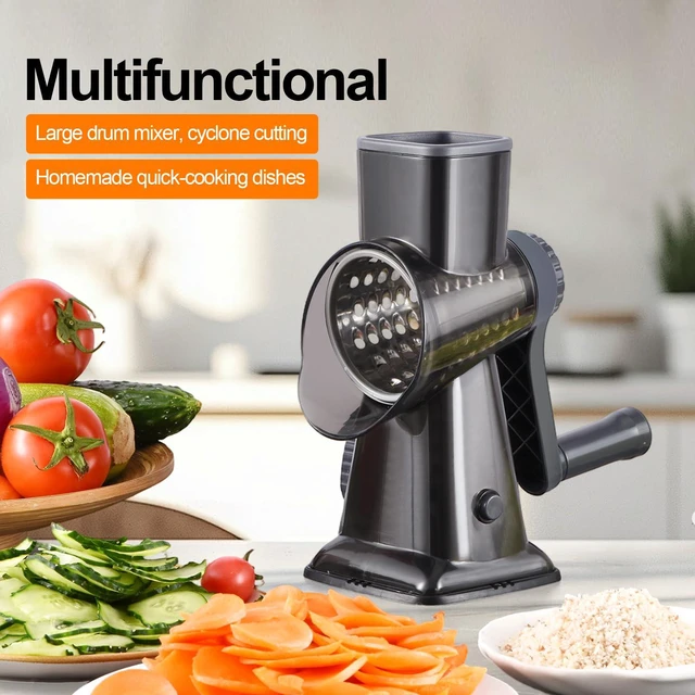 Alt view image 7 of 7 - Rotary Cheese Grater Manual Hand Crank 3-in-1 Vegetable Shredde | Finger-safe design, stainless steel drums, suction base. Perfect for cheese, vegetables, nuts & chocolate. Easy to clean