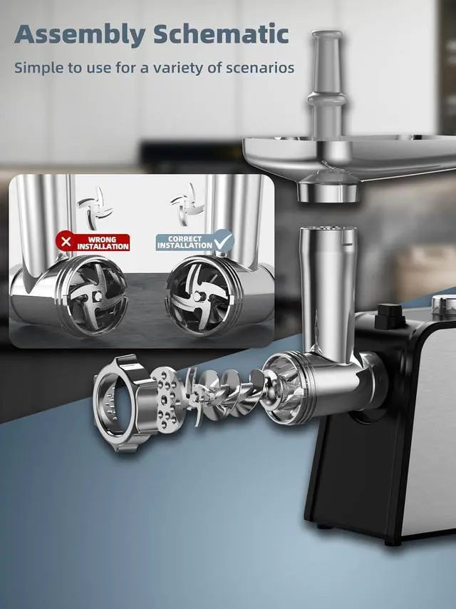 Alt view image 6 of 7 - 3200W Max Electric Meat Grinder & Sausage Stuffer - Mincer Machine with Tool 2 Blade And 3 Plates, 3 Tubes & Kubbe Kit Tool for Home Kitchen UseBlack