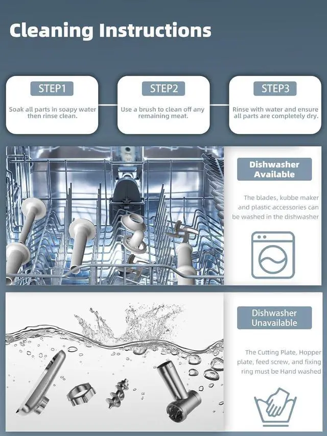 Alt view image 7 of 7 - 3200W Max Electric Meat Grinder & Sausage Stuffer - Mincer Machine with Tool 2 Blade And 3 Plates, 3 Tubes & Kubbe Kit Tool for Home Kitchen UseBlack