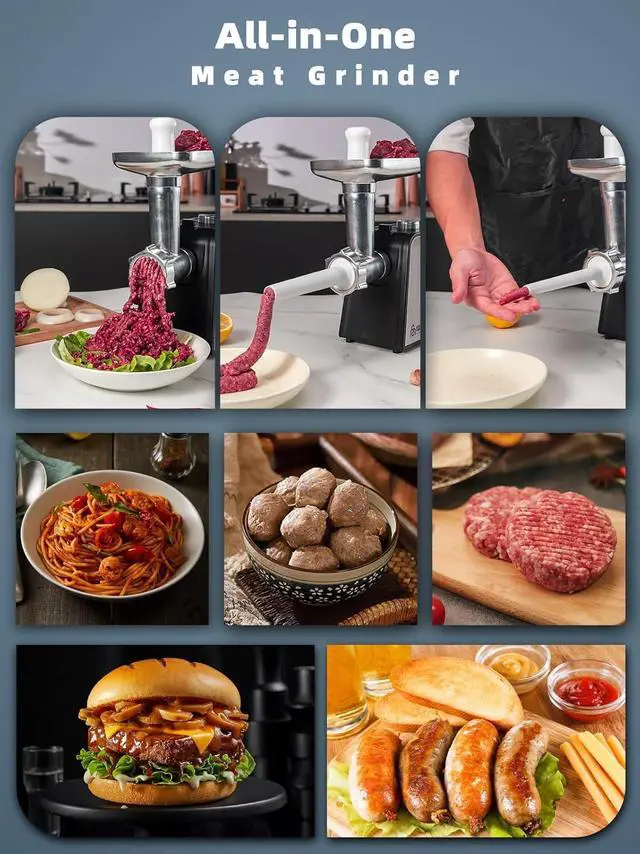 Alt view image 2 of 7 - 3200W Max Electric Meat Grinder & Sausage Stuffer - Mincer Machine with Tool 2 Blade And 3 Plates, 3 Tubes & Kubbe Kit Tool for Home Kitchen UseBlack