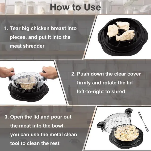 Alt view image 6 of 7 - Chicken Shredder Tool Twist Large Chicken Breast Shredder with Brush&Fork, Visible Meat Shredder Machine, Strong Anti-Slip Strip, Ergonomic Handle, BPA Free, Suitable for Pork Beef Chicken