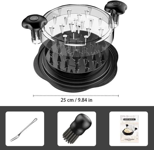 Alt view image 7 of 7 - Chicken Shredder Tool Twist Large Chicken Breast Shredder with Brush&Fork, Visible Meat Shredder Machine, Strong Anti-Slip Strip, Ergonomic Handle, BPA Free, Suitable for Pork Beef Chicken