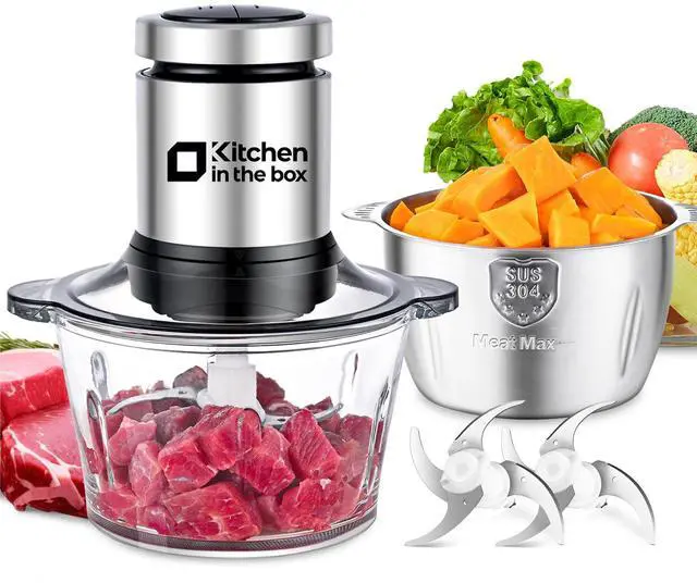 Main image of Food Processor, Electric Meat Grinder & Food Chopper with 400W Powerful Veggie Chopper-2 Bowls8 Cup+8 Cup & 2 Bi-Level Blades for Meat/Fish/Vegetable/Baby FoodBlack Button