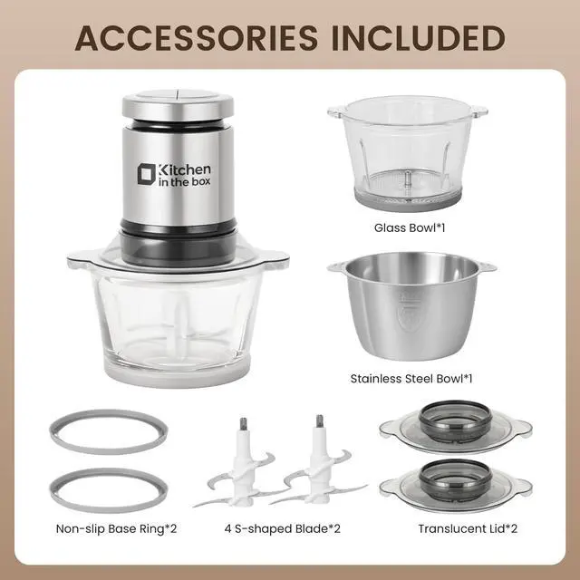 Alt view image 4 of 7 - Food Processor, Electric Meat Grinder & Food Chopper with 400W Powerful Veggie Chopper-2 Bowls8 Cup+8 Cup & 2 Bi-Level Blades for Meat/Fish/Vegetable/Baby FoodBlack Button