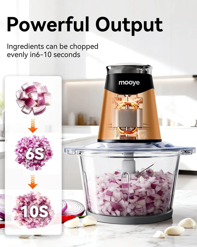 Alt view image 4 of 7 - Food Processor Electric Food Chopper with Meat Grinder & Vegetable Chopper - 3 Bowls(8Cup+8Cup+3Cup) with Powerful Copper Motor - Includes 3 Sets of Bi-Level Blades for Fruits/Meat/Nuts