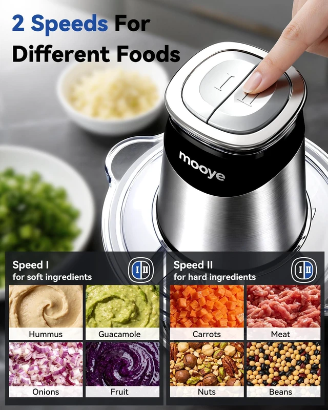 Alt view image 3 of 7 - Food Processor Electric Food Chopper with Meat Grinder & Vegetable Chopper - 3 Bowls(8Cup+8Cup+3Cup) with Powerful Copper Motor - Includes 3 Sets of Bi-Level Blades for Fruits/Meat/Nuts