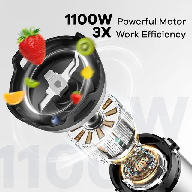 Alt view image 2 of 7 - Immersion Blender Handheld 1100W 5 in 1 Corded Stick Hand Blenders for Kitchen with Trigger Speed Control, with Beaker, Chopper, Whisk, Frother, Perfect Emulsifier for Soup, Smoothie, Puree