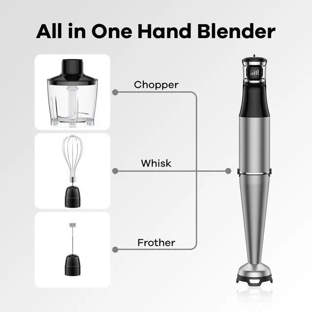 Alt view image 4 of 7 - Immersion Blender Handheld 1100W 5 in 1 Corded Stick Hand Blenders for Kitchen with Trigger Speed Control, with Beaker, Chopper, Whisk, Frother, Perfect Emulsifier for Soup, Smoothie, Puree