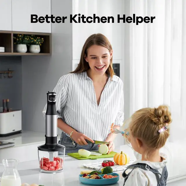 Alt view image 7 of 7 - Immersion Blender Handheld 1100W 5 in 1 Corded Stick Hand Blenders for Kitchen with Trigger Speed Control, with Beaker, Chopper, Whisk, Frother, Perfect Emulsifier for Soup, Smoothie, Puree
