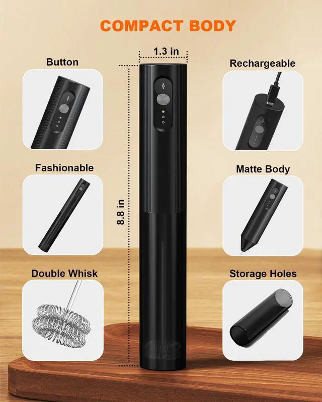 Alt view image 2 of 7 - 3-Speed Rechargeable Milk Frother Handheld, Dual Coil Whisk Coffee Frother Handheld - Portable Hand Frother Wand for Coffee Matcha Cappuccino & Hot Chocolate, Kitchen Gift, Black