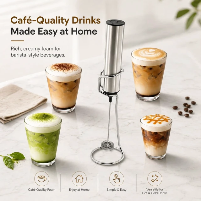 Alt view image 2 of 7 - Rechargeable Milk Frother with Stand, Electric Whisks Foam Maker, POWERFUL USB C 2 Speed Handheld Drink Mixer for Coffee, Latte, Cappuccino, Matcha Drinks,Silver
