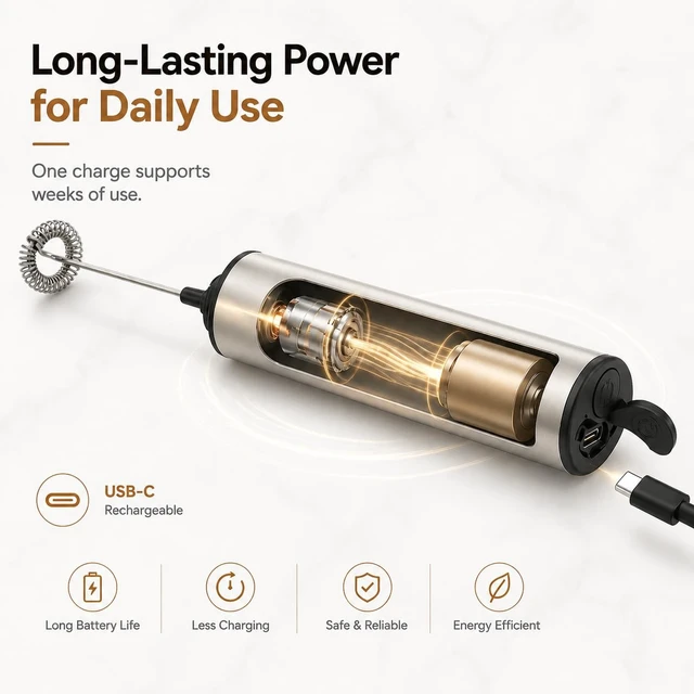Alt view image 4 of 7 - Rechargeable Milk Frother with Stand, Electric Whisks Foam Maker, POWERFUL USB C 2 Speed Handheld Drink Mixer for Coffee, Latte, Cappuccino, Matcha Drinks,Silver