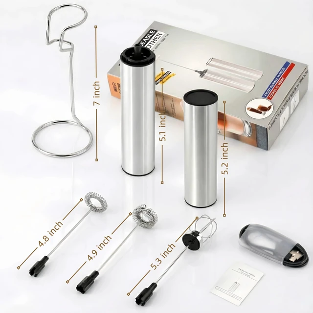 Alt view image 7 of 7 - Rechargeable Milk Frother with Stand, Electric Whisks Foam Maker, POWERFUL USB C 2 Speed Handheld Drink Mixer for Coffee, Latte, Cappuccino, Matcha Drinks,Silver