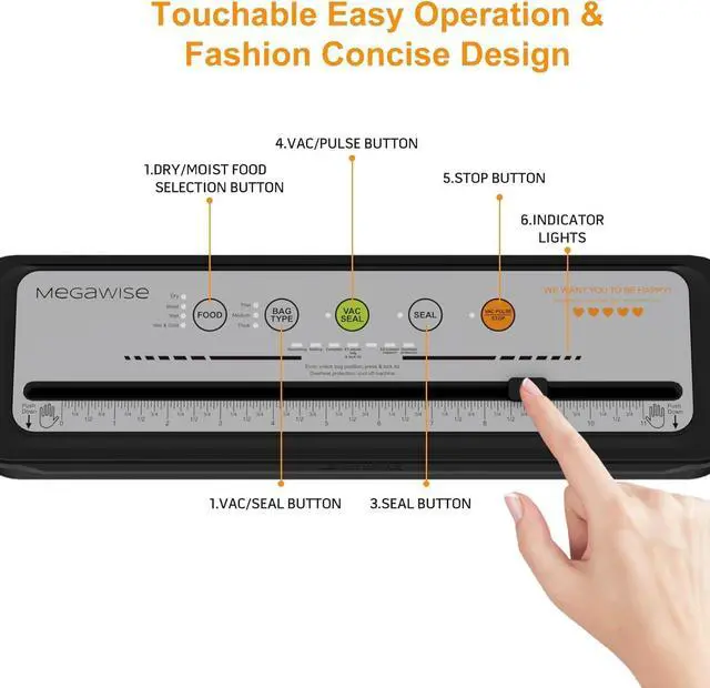 Alt view image 6 of 6 - Vacuum Sealer Machine, 80kPa Powerful Suction, One-Touch Automatic Food Sealer with Built-in Cutter & Bags Included, Dry Moist Modes for All Saving needs