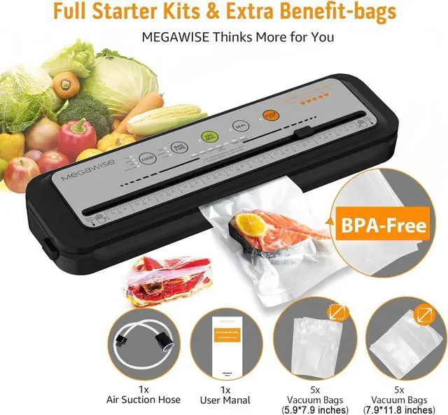 Alt view image 3 of 6 - Vacuum Sealer Machine, 80kPa Powerful Suction, One-Touch Automatic Food Sealer with Built-in Cutter & Bags Included, Dry Moist Modes for All Saving needs
