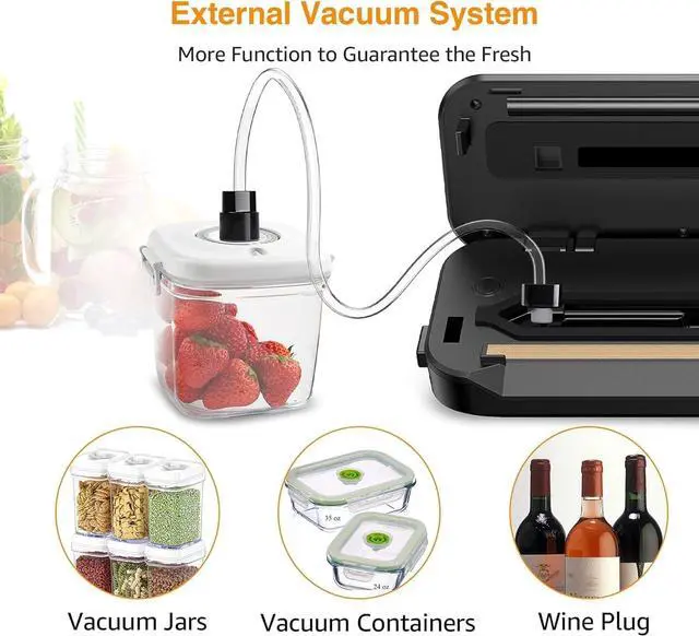 Alt view image 4 of 6 - Vacuum Sealer Machine, 80kPa Powerful Suction, One-Touch Automatic Food Sealer with Built-in Cutter & Bags Included, Dry Moist Modes for All Saving needs