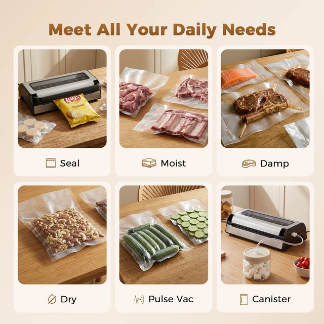 Alt view image 4 of 7 - Food Vacuum Sealer Machine, 6-in-1 Automatic Vacuum Sealer for Food | food sealer with Built-in Cutter & Bag Storage, 180W Powerful Complete Kit with 2 Rolls & 10 Bags for Dry/Moist/Canister