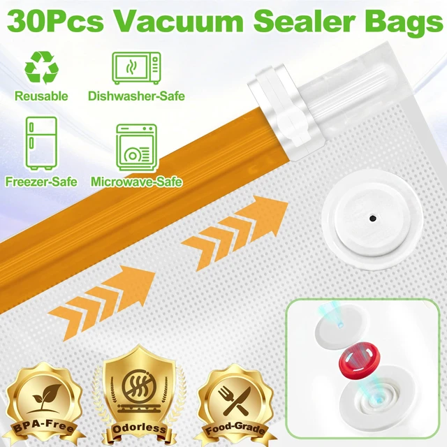Alt view image 4 of 7 - Handheld Food Vacuum Sealer + 30 Reusable Bags - for Home Kitchen Use | Dry/Moist Food Use, 65kPa Suction Power, Visible Water Tank, Rechargeable 1800mAh Battery, One-Touch Start