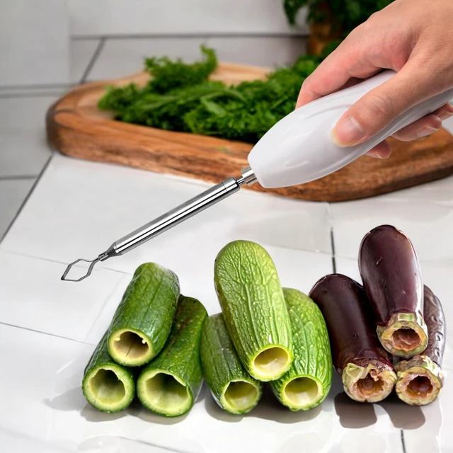 Alt view image 5 of 7 - Zucchini Corer Tool Portable Vegetable Corer Cordless, Electric Scraping Scale Machine Scraper With 2 Cutter Head, Stainless Steel Rechargeable Fruit Digging, Professional Remover Tool Veggie Drill