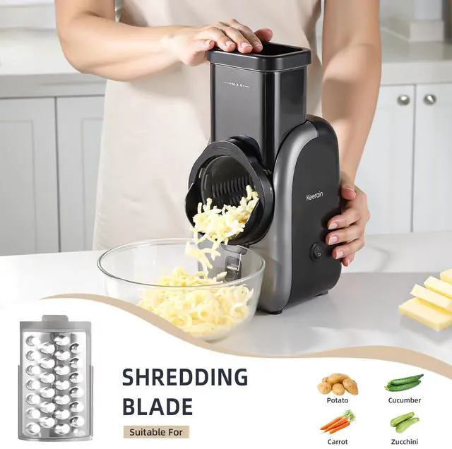 Alt view image 3 of 7 - Electric Cheese Grater, Rotary Vegetable Slicer with 4 Interchangeable Drum Blades, Multifunctional Cheese Chopper Shredder for Kitchen Potato Veggie Salad Fruit etc