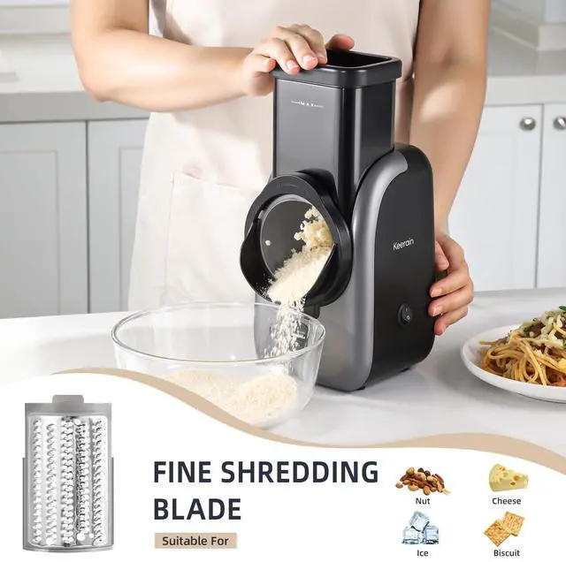 Alt view image 2 of 7 - Electric Cheese Grater, Rotary Vegetable Slicer with 4 Interchangeable Drum Blades, Multifunctional Cheese Chopper Shredder for Kitchen Potato Veggie Salad Fruit etc