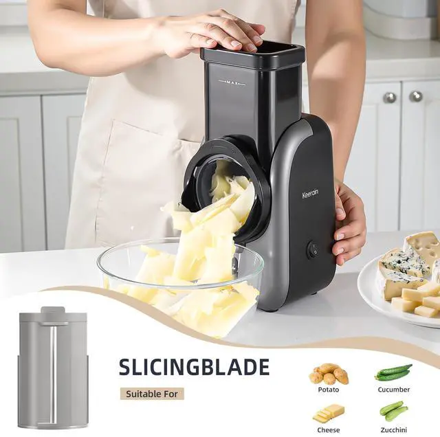 Alt view image 4 of 7 - Electric Cheese Grater, Rotary Vegetable Slicer with 4 Interchangeable Drum Blades, Multifunctional Cheese Chopper Shredder for Kitchen Potato Veggie Salad Fruit etc