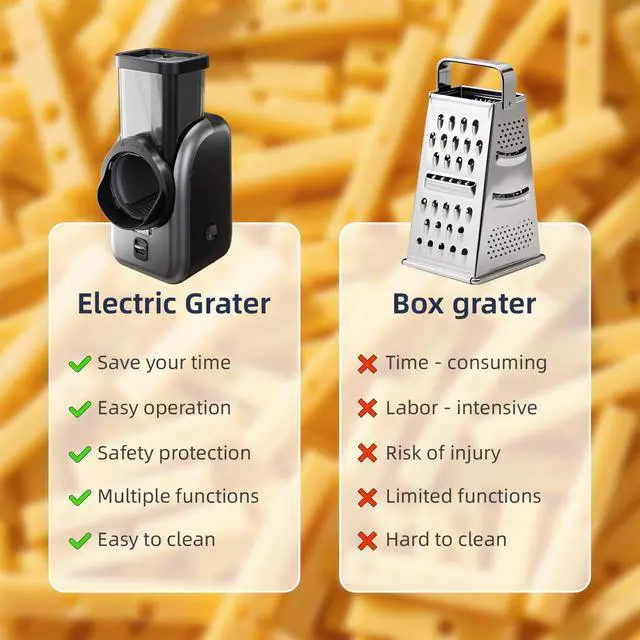 Alt view image 5 of 7 - Electric Cheese Grater, Rotary Vegetable Slicer with 4 Interchangeable Drum Blades, Multifunctional Cheese Chopper Shredder for Kitchen Potato Veggie Salad Fruit etc