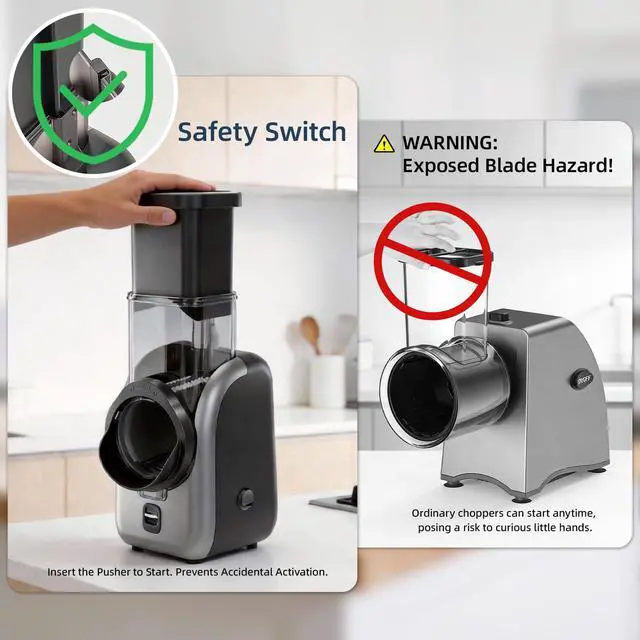 Alt view image 7 of 7 - Electric Vegetable Slicer and Cheese Grater, Multifunctional Rotary Cutter with 4 Stainless Steel Blades for Potatoes Carrots Cucumbers Fruits Salad etc.