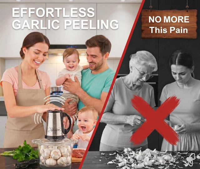 Alt view image 4 of 7 - Electric Garlic Peeler & Chopper 300W Automatic Garlic Peeler Machine with 2L Jar & Dual Blades, Electric Garlic Mincer, Vegetable Chopper & Silicone Garlic Peeler Skin Remover Tool