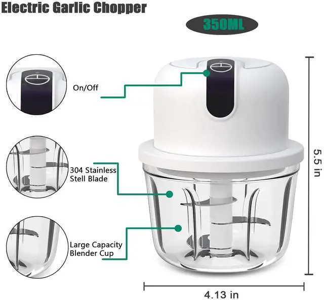 Alt view image 2 of 7 - 1.5 CUP Garlic Chopper,Electric Mini Food Processor,Portable Veggie Chopper