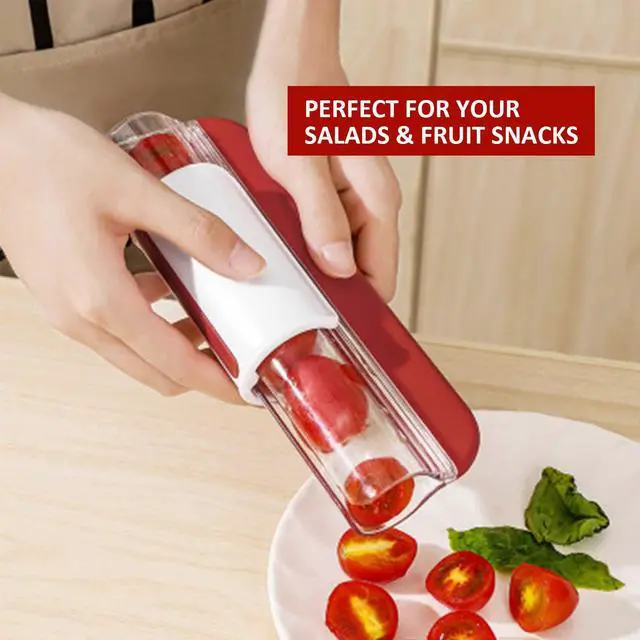 Alt view image 4 of 5 - Tomato Slicer Multi-Function Grape Cutter Small Fruit Cutter Grape Kitchen Accessories Cake Decoration Tool Fruit Slicer (Red)