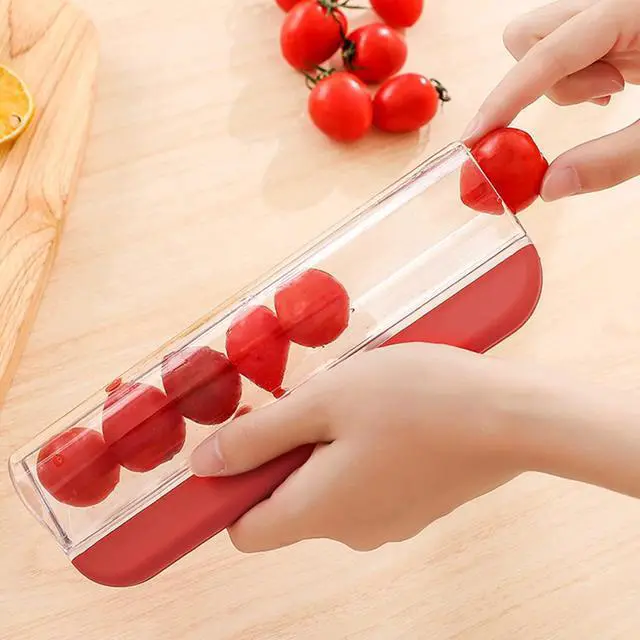 Alt view image 2 of 5 - Tomato Slicer Multi-Function Grape Cutter Small Fruit Cutter Grape Kitchen Accessories Cake Decoration Tool Fruit Slicer (Red)