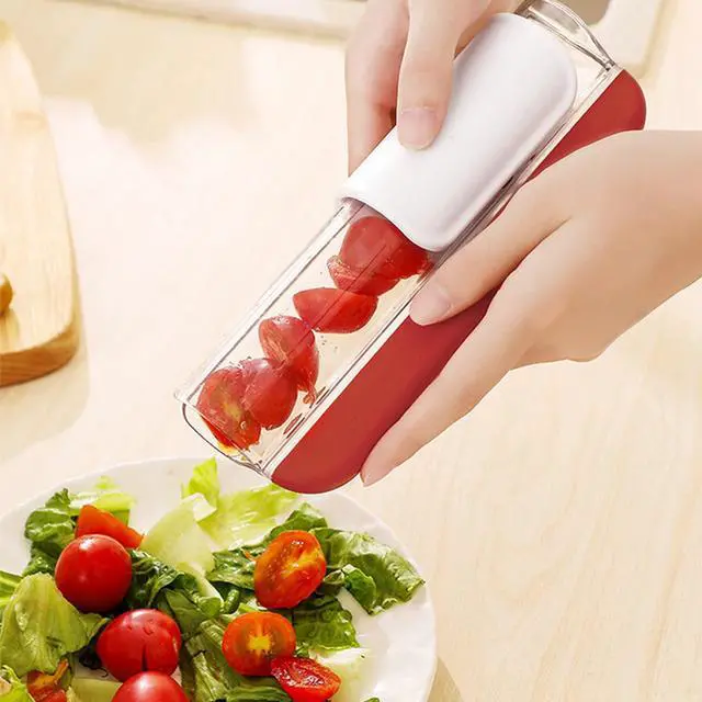 Alt view image 3 of 5 - Tomato Slicer Multi-Function Grape Cutter Small Fruit Cutter Grape Kitchen Accessories Cake Decoration Tool Fruit Slicer (Red)