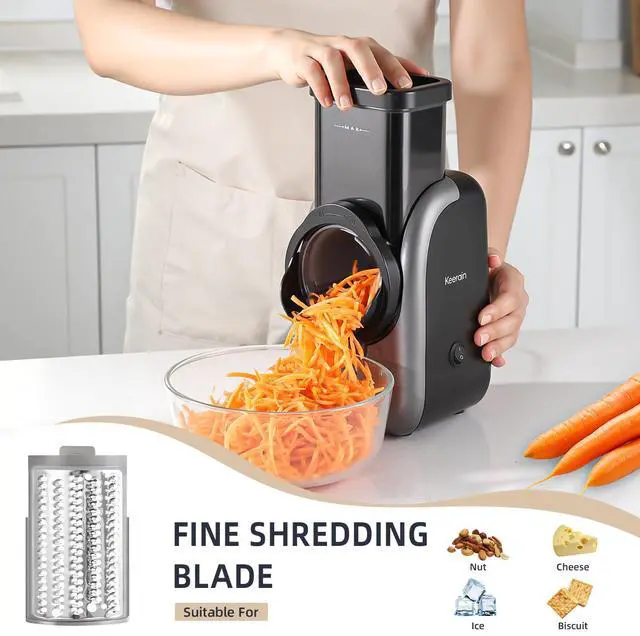 Alt view image 2 of 7 - Electric Vegetable Slicer and Cheese Grater, Multifunctional Rotary Cutter with 4 Stainless Steel Blades for Potatoes Carrots Cucumbers Fruits Salad etc.