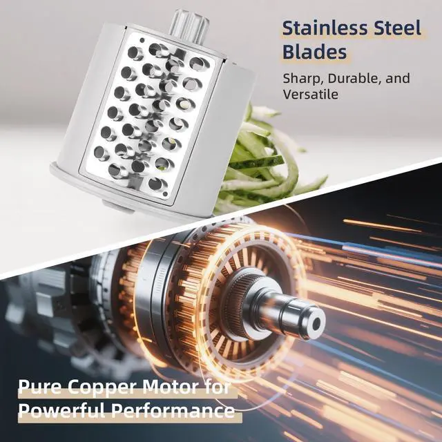 Alt view image 5 of 7 - Electric Vegetable Slicer and Cheese Grater, Multifunctional Rotary Cutter with 4 Stainless Steel Blades for Potatoes Carrots Cucumbers Fruits Salad etc.