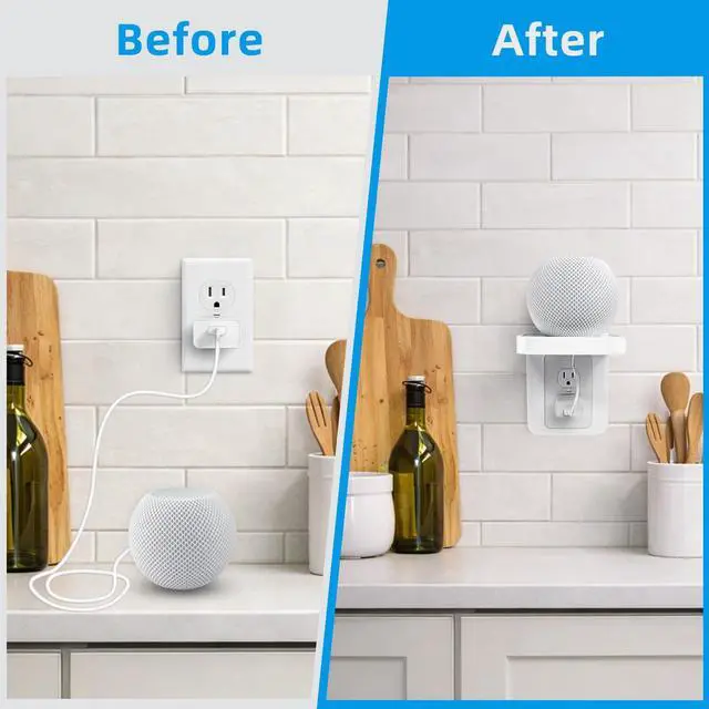 Alt view image 3 of 7 - Outlet Shelf Wall Holder with Cord Storage, Wall Outlet Shelf Organizer for Bathroom, Kitchen & Bedroom, Plug Shelf for Standard Outlet, Compatible with HomePod Mini, Google Home, Toothbrush & Phone
