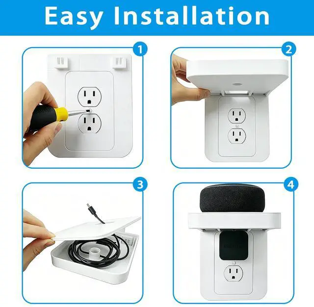 Alt view image 5 of 7 - Outlet Shelf Wall Holder with Cord Storage, Wall Outlet Shelf Organizer for Bathroom, Kitchen & Bedroom, Plug Shelf for Standard Outlet, Compatible with HomePod Mini, Google Home, Toothbrush & Phone