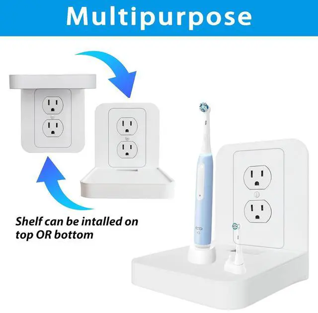 Alt view image 7 of 7 - Outlet Shelf Wall Holder with Cord Storage, Wall Outlet Shelf Organizer for Bathroom, Kitchen & Bedroom, Plug Shelf for Standard Outlet, Compatible with HomePod Mini, Google Home, Toothbrush & Phone