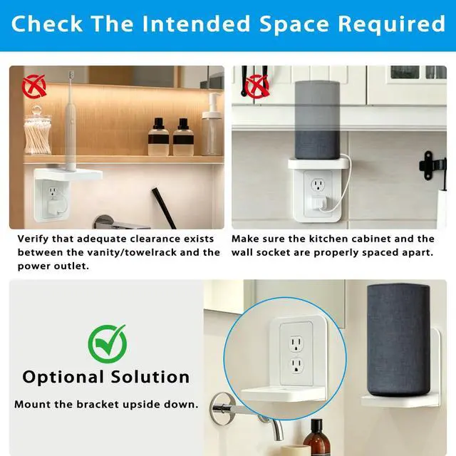 Alt view image 6 of 7 - Outlet Shelf Wall Holder with Cord Storage, Wall Outlet Shelf Organizer for Bathroom, Kitchen & Bedroom, Plug Shelf for Standard Outlet, Compatible with HomePod Mini, Google Home, Toothbrush & Phone