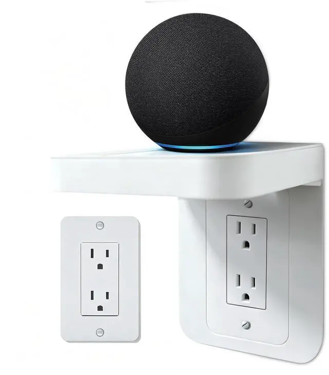 Main image of Outlet Shelf Wall Holder with Cord Storage, Decorator Receptacle Plug Shelf for Wall Outlet, Cable Organizer for Bathroom, Kitchen,Bedroom, HomePod Mini/Toothbrush/Google Home/Phone(Decora)